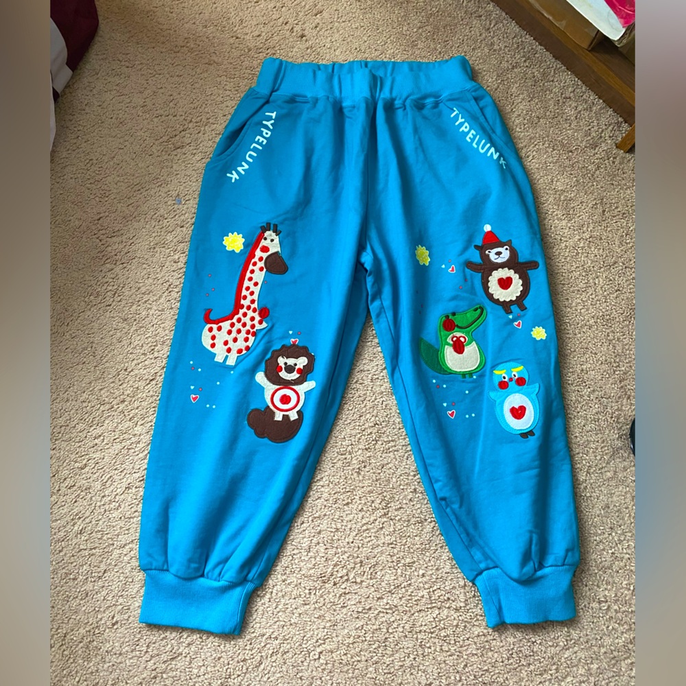 ✅3 for $8 - Blue cropped Joggers with Animal Print - Fits for Adults or Kids